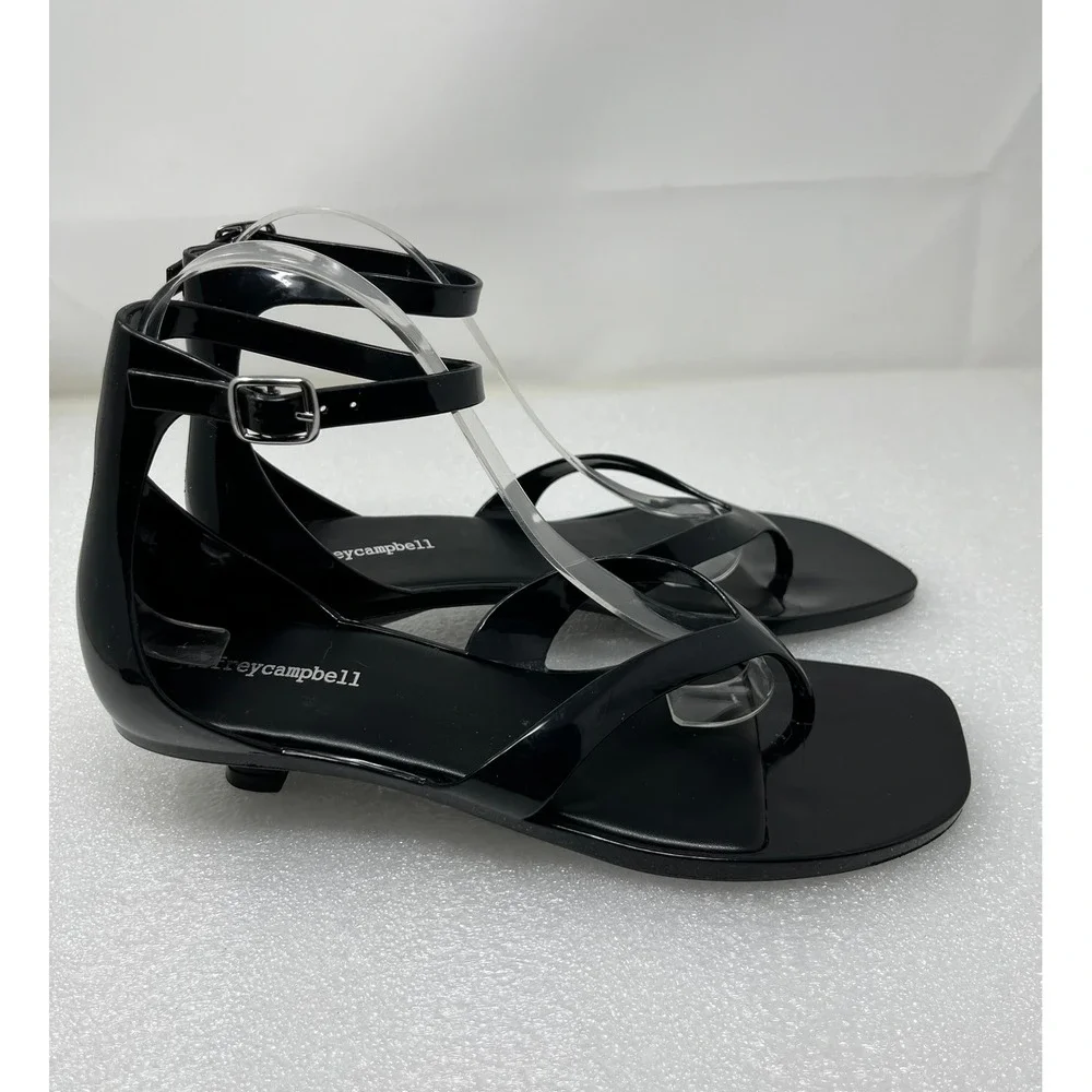 Jeffrey Campbell Womens 10 Black Jelly Sandals Kitten Heel  Ankle Strap